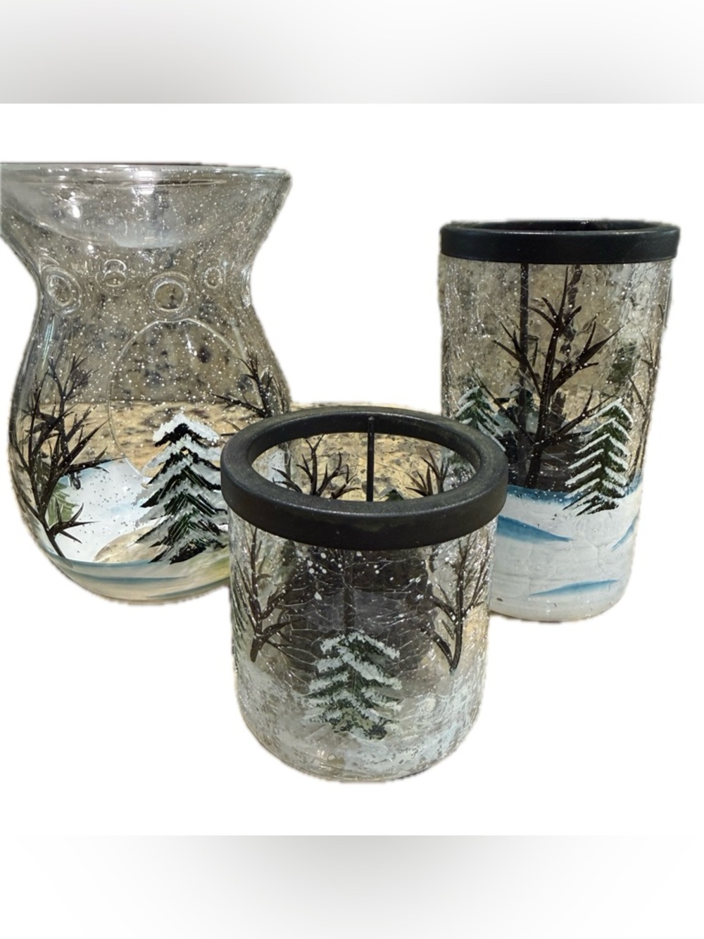 Yankee Candle Winter Frost Crackle set of 3 tea light /tart wax burners holders